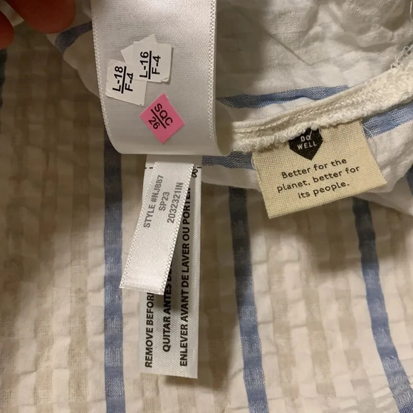 MADEWELL NWOT Seersucker One Shoulder Puff Sleeve Midi Dress - Picture 7 of 8